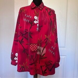 All Hours Red Button Down‎ Shirt Blouse Size 40